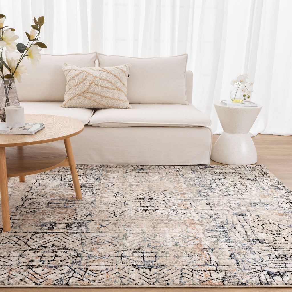 Clara Graffiti Multi Rug - C105 styled with furniture