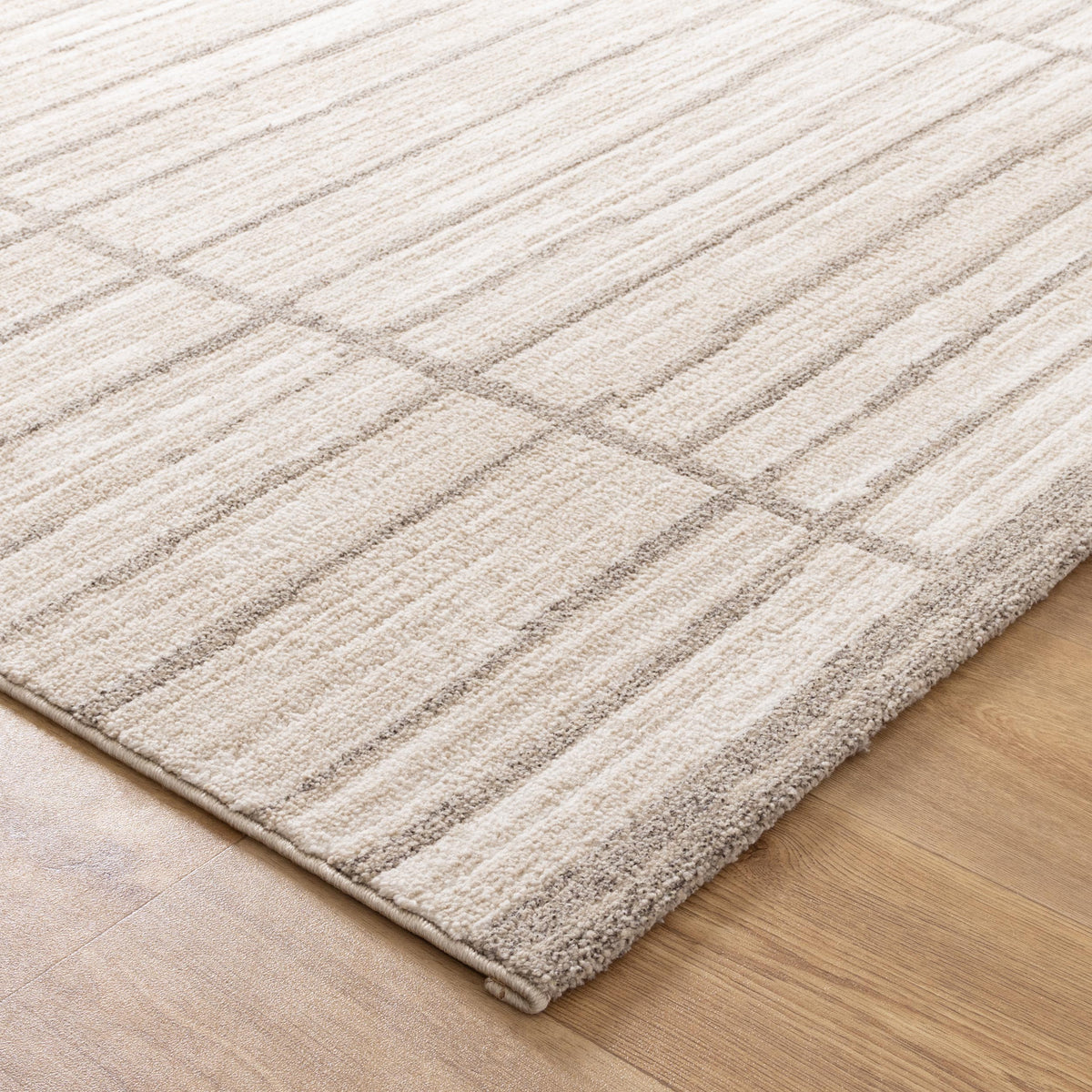 Clara Distressed Thick Lines Beige Grey Rug - C107 – view 3