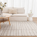 Clara Distressed Thick Lines Beige Grey Rug - C107 styled with furniture