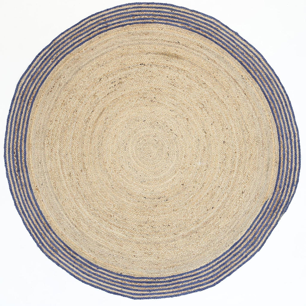 Capri Navy Blue Natural Round Border Rug – view 2