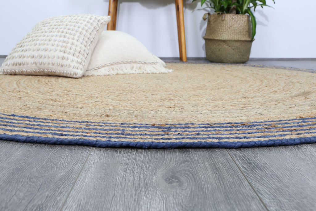 Capri Navy Blue Natural Round Border Rug – view 6