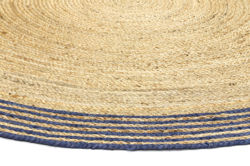 Capri Navy Blue Natural Round Border Rug – view 3