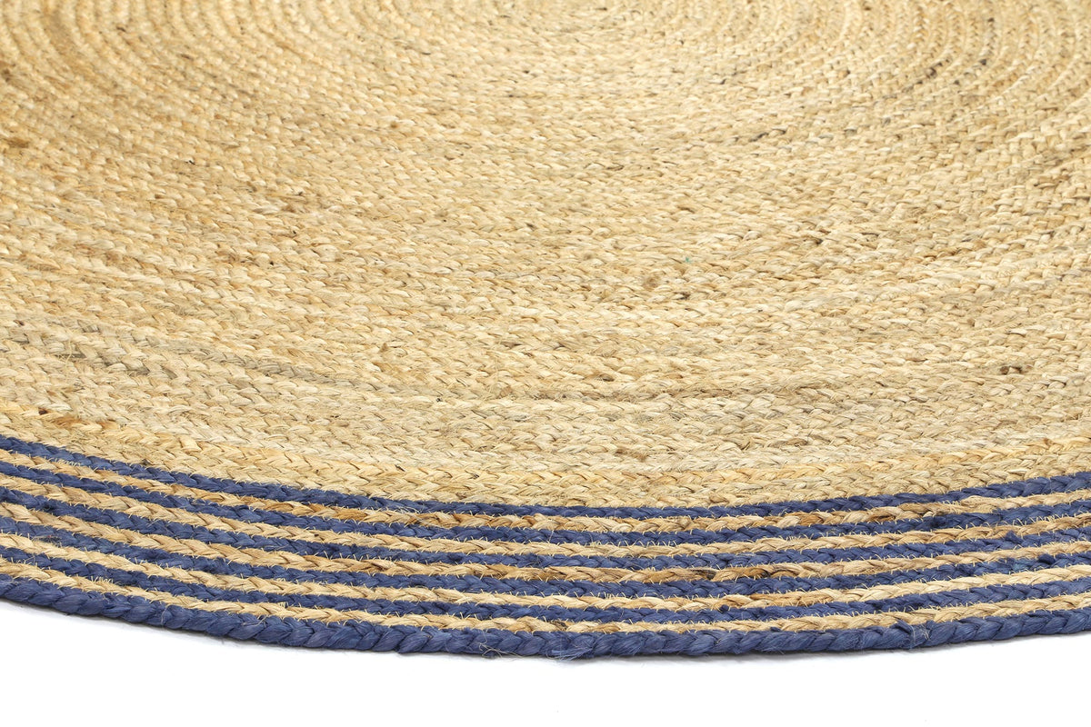 Capri Navy Blue Natural Round Border Rug – view 3