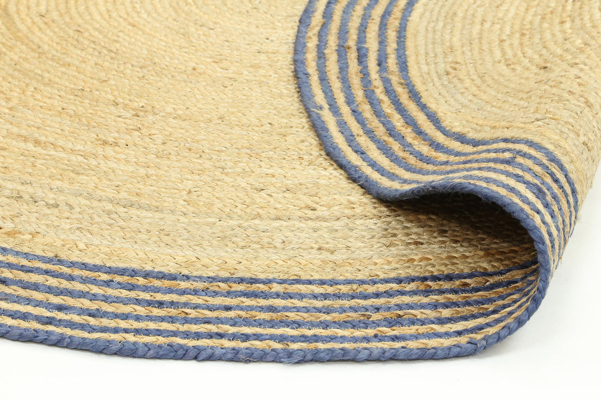Capri Navy Blue Natural Round Border Rug – view 4