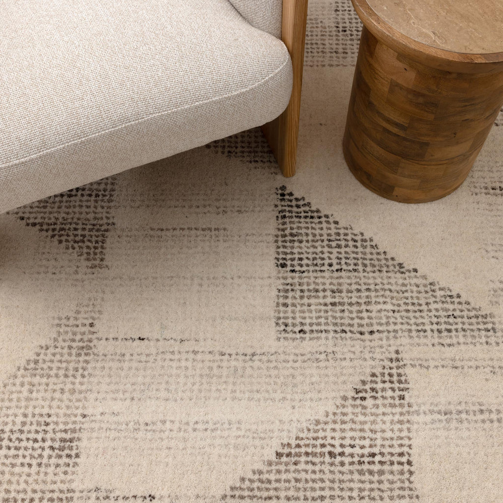 Cassian Flecks Beige Wool Rug - CASS03 styled with furniture