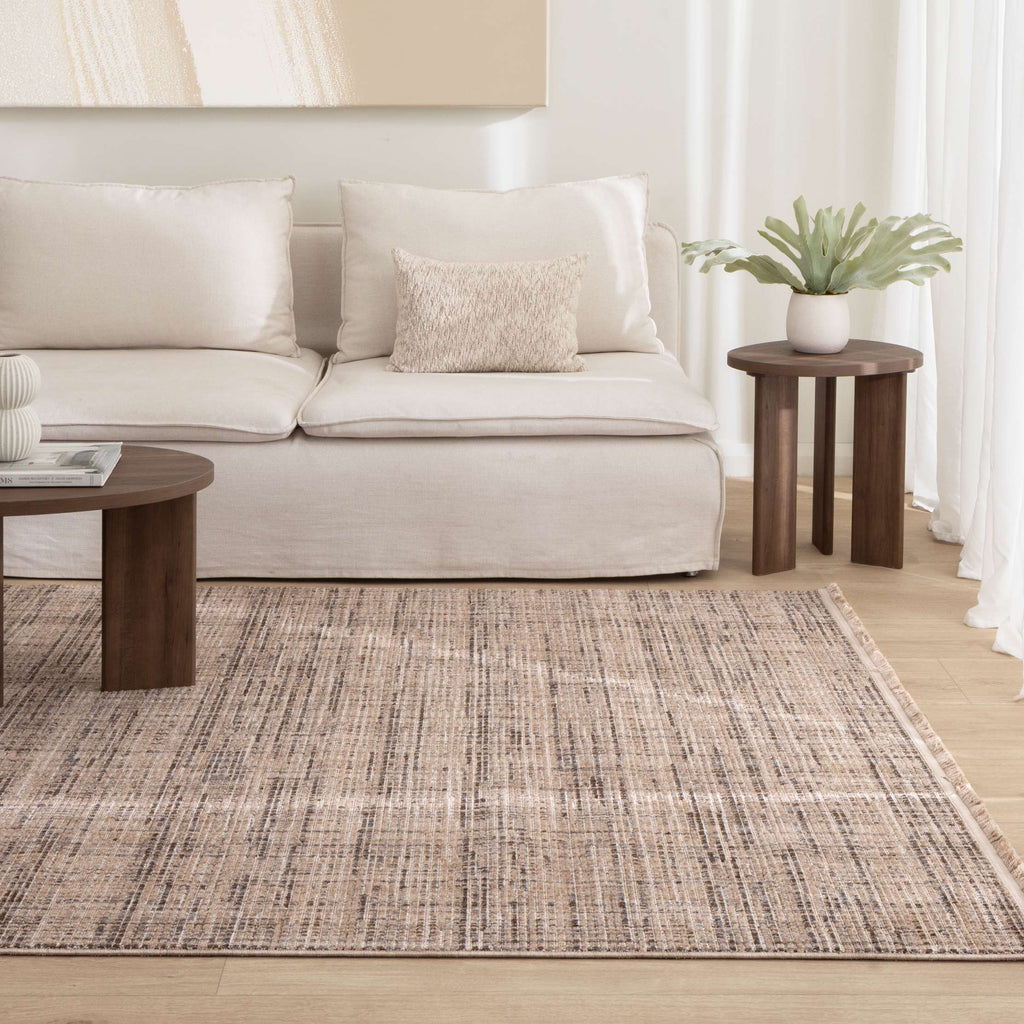 Cherie CH03 Beige Grey Distressed Rug styled with furniture