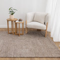 Seren Cocoa Modern Wool Rug styled with furniture