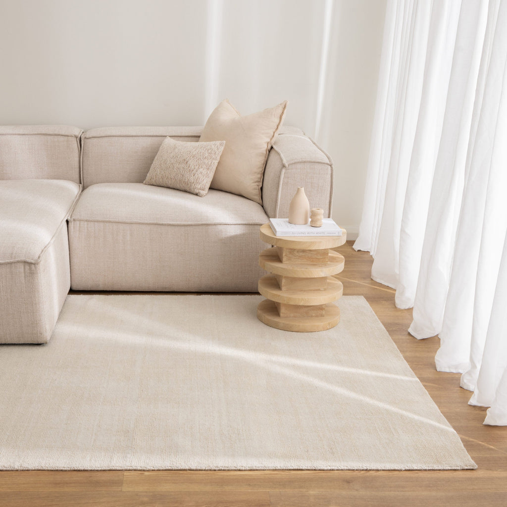 Harbour Cream Indoor Outdoor Rug styled with furniture