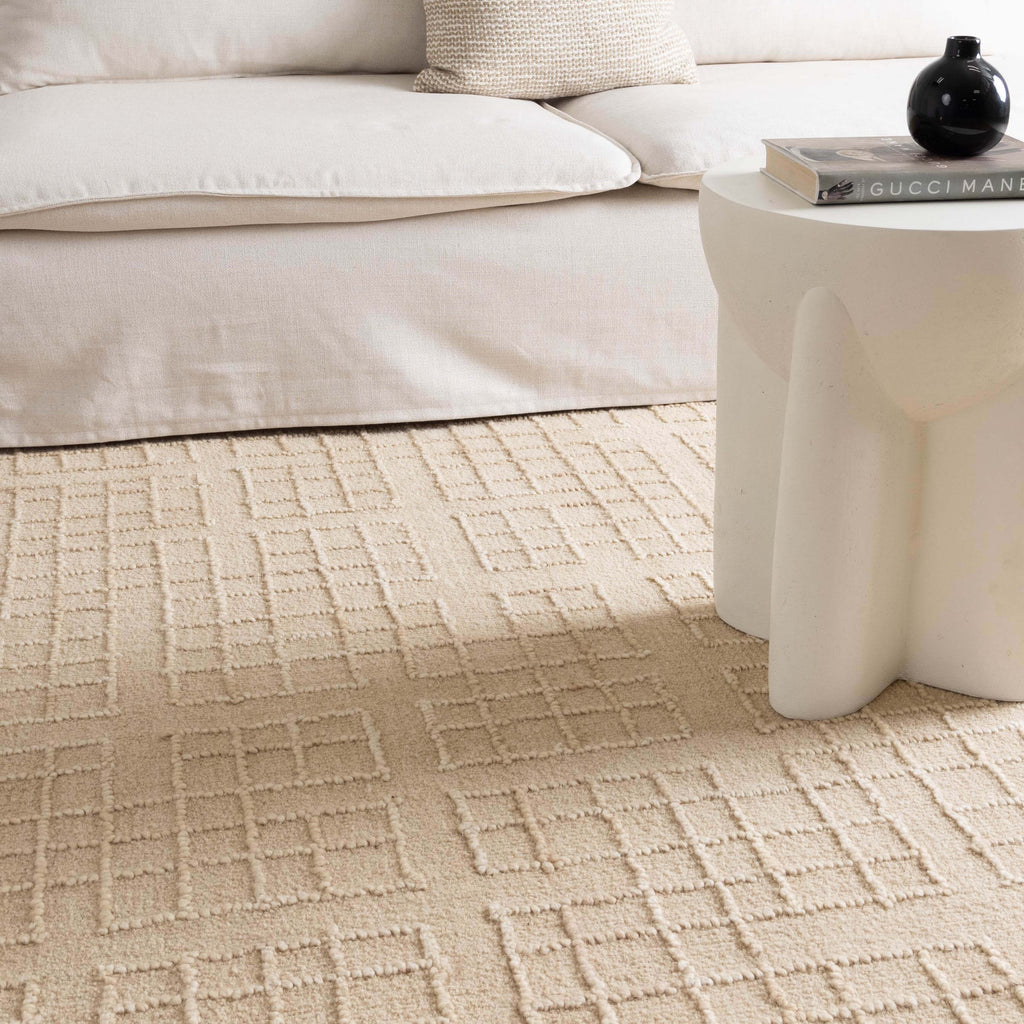 Abasco Croissant Beige Knitted Wool Rug lifestyle
