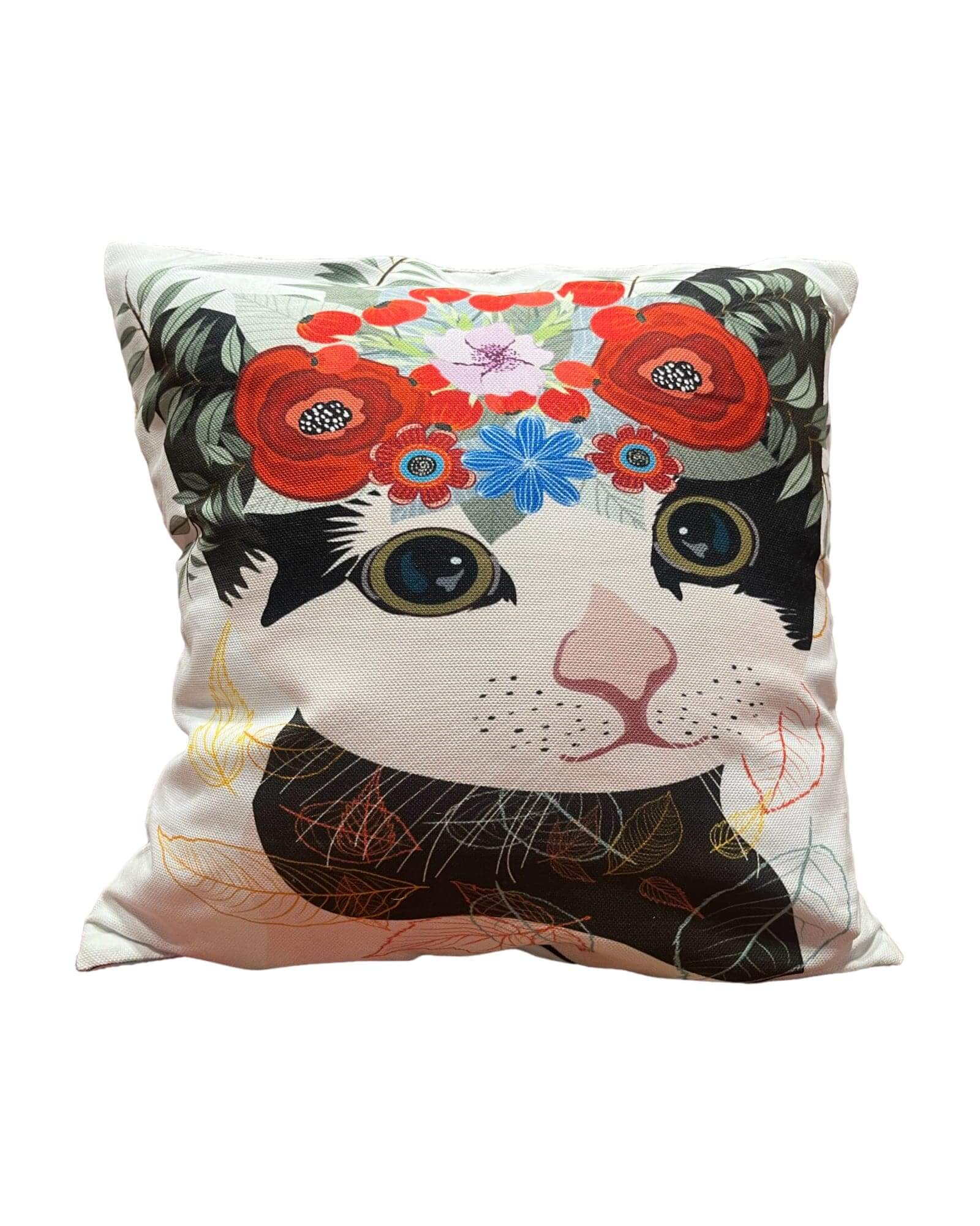 Cat Design Cushion (Flowers)-Cat Cushions, Cat Cushion Gifts, Gift Ideas, Christmas Gift ideas-Bazaar G Rugs N Gifts