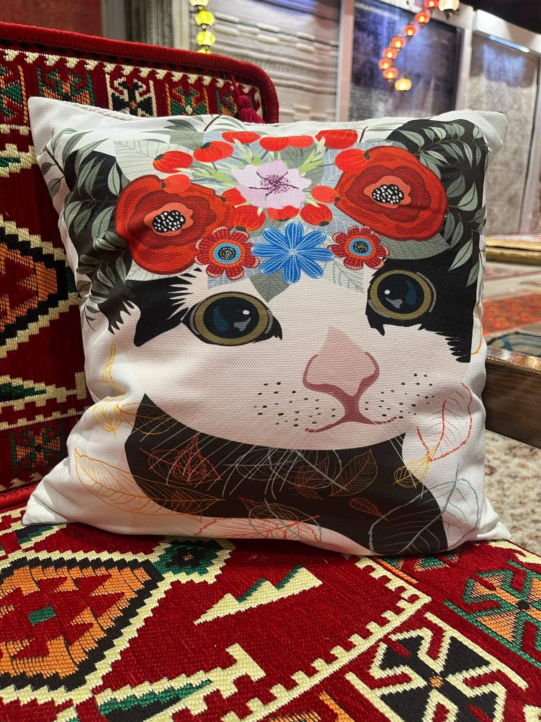 Cat Design Cushion (Flowers)-Cat Cushions, Cat Cushion Gifts, Gift Ideas, Christmas Gift ideas-Bazaar G Rugs N Gifts