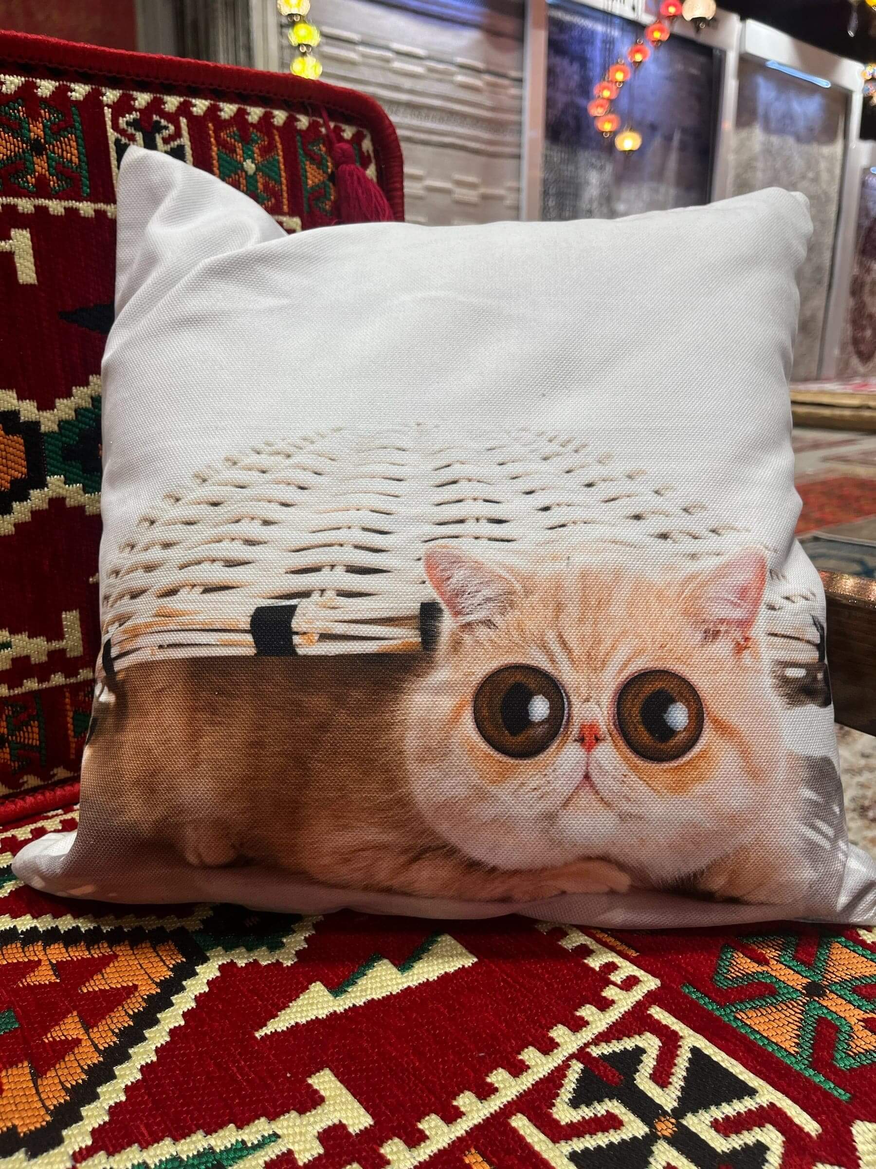 Cat Design Cushion (Googly Cat)-Cat Cushions, Cat Cushion Gifts, Gift Ideas, Christmas Gift ideas-Bazaar G Rugs N Gifts