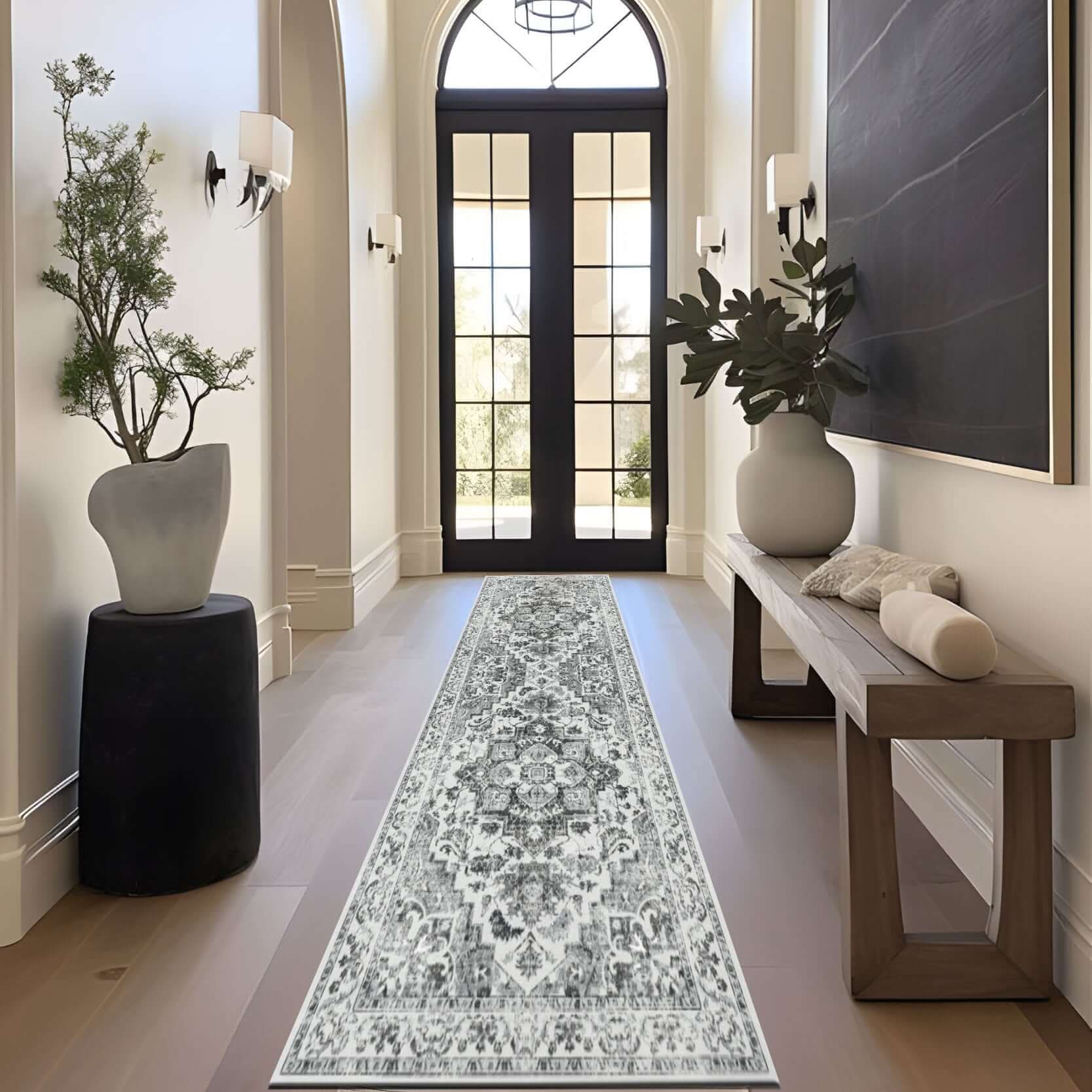 Classic Monochrome Floral Medallion Rug