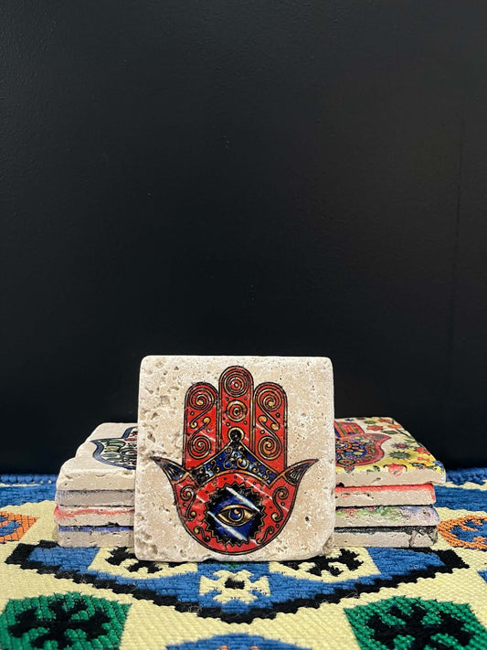 Stone Coaster Hamsa Hand Red&Blue    