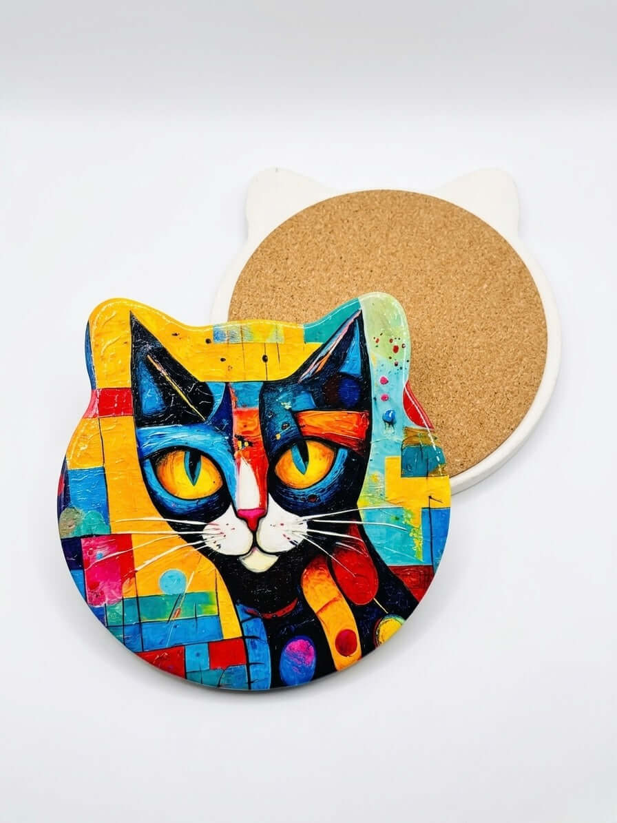 Colorful Cat Cork Trivet – vibrant cat design on heat resistant kitchen pot stand (15x15cm)