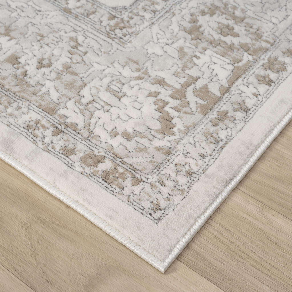 Cream Area Rug with plush, non-shed pile and all-side binding. Power-loomed in Türkiye for durable, easy-care elegance in modern living spaces