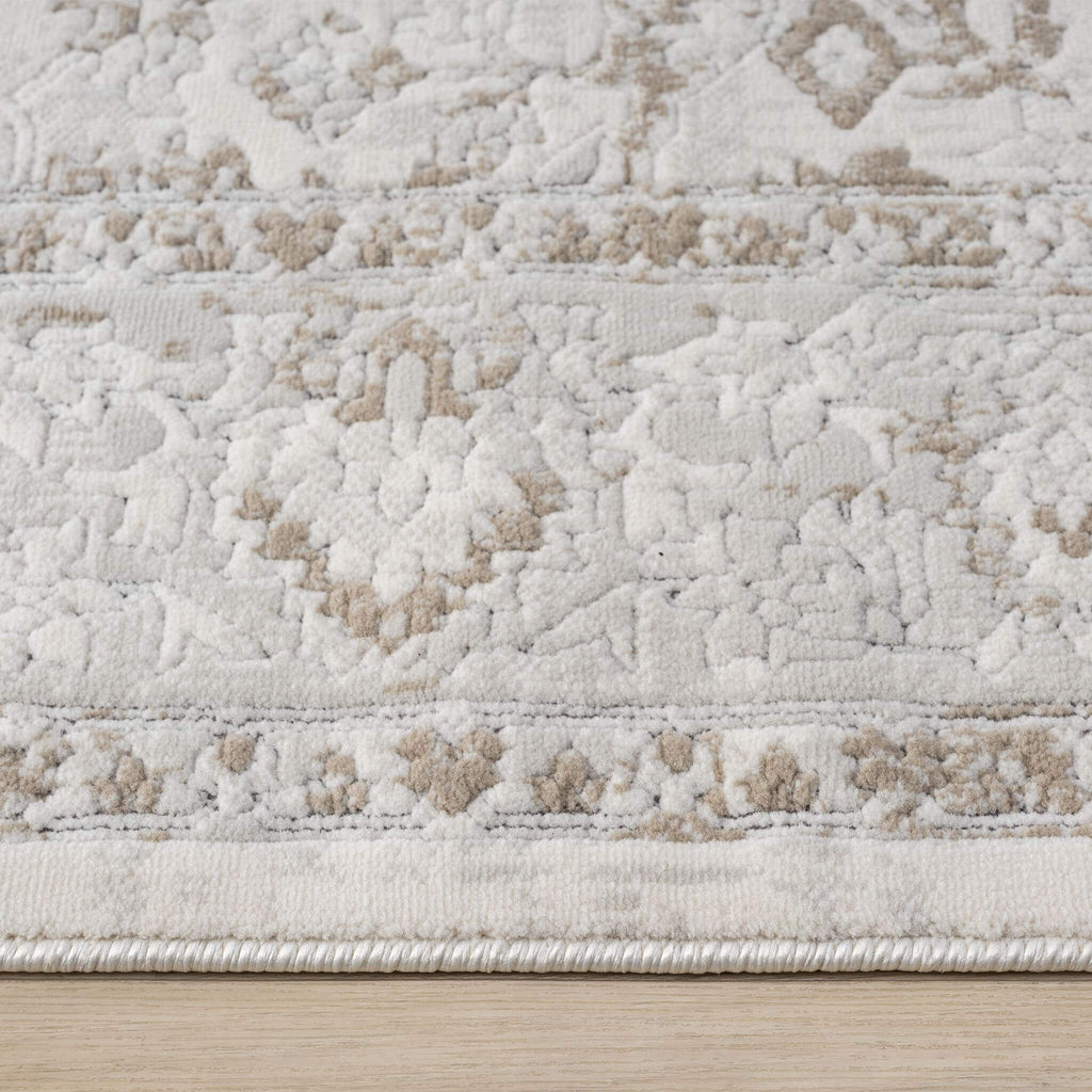 Cream Area Rug with plush, non-shed pile and all-side binding. Power-loomed in Türkiye for durable, easy-care elegance in modern living spaces