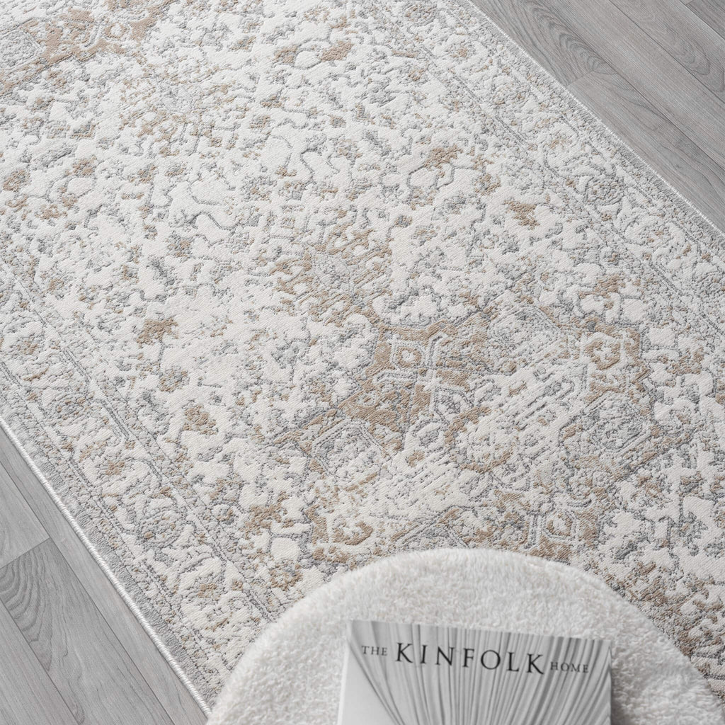 Cream Hallway Runner Rug with soft, non-shed pile and all-side binding. Power-loomed in Türkiye for durable, easy-care hallway style.