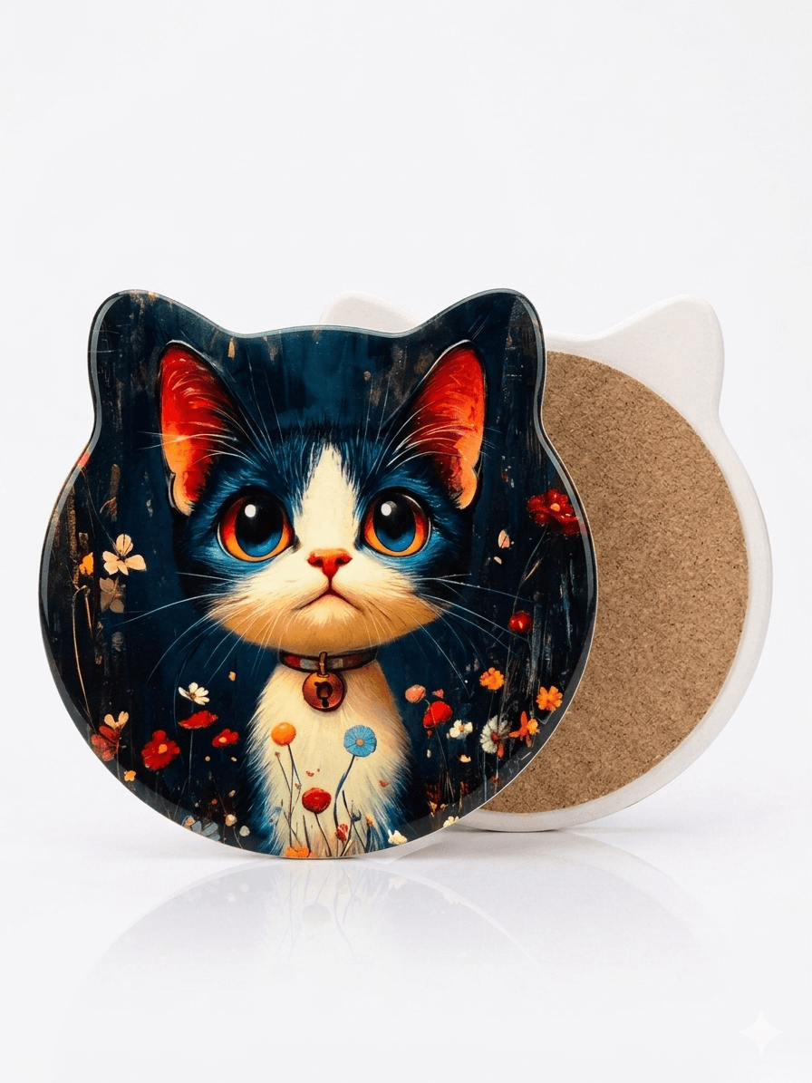 Cute Cat Cork Trivet featuring an adorable kitten design, perfect for heat resistance in the kitchen.