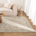 Delphine D102 Green Beige Vintage Rug styled with furniture