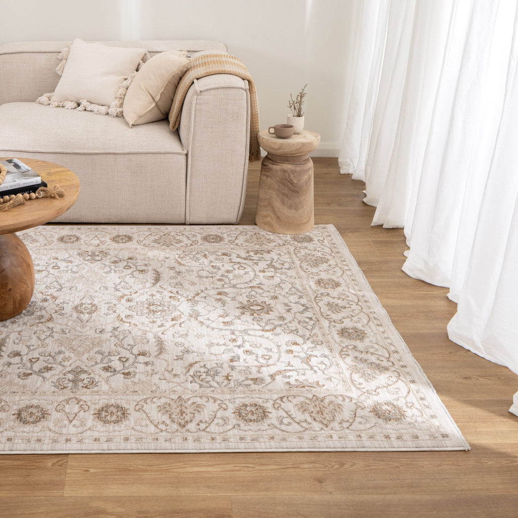 Delphine D104 Ivory Multicolour Vines Vintage Rug styled with furniture