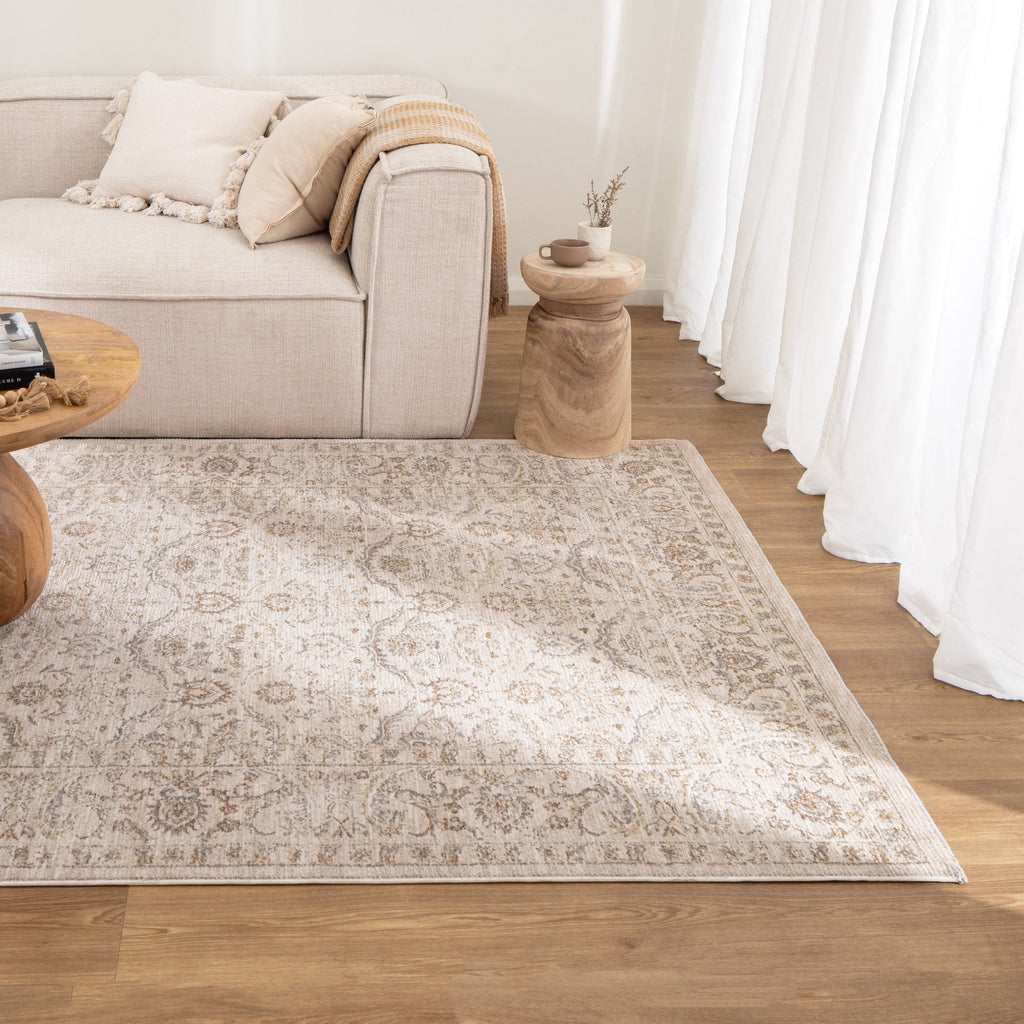 Delphine D106 Sage Vintage Rug styled with furniture