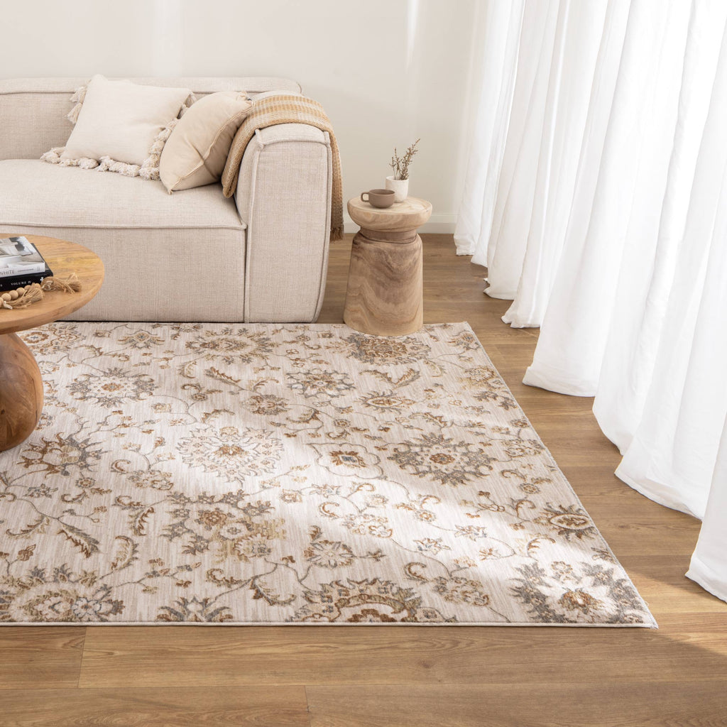 Delphine D107 Antique Bloom Multicolour Vintage Rug styled with furniture