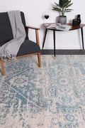Delicate Audrey Ivory & Blue Rug - DEL19 styled with furniture