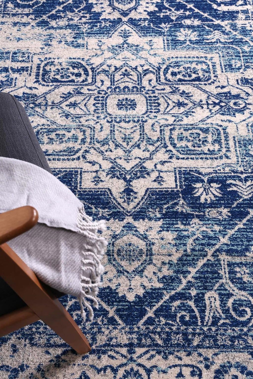 Delicate Audrey Ivory & Navy Rug - DEL21 – view 6