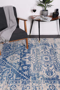 Delicate Audrey Ivory & Navy Rug - DEL21 styled with furniture
