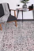 Delicate Katherine Pink & Ash Rug -  DEL22 styled with furniture