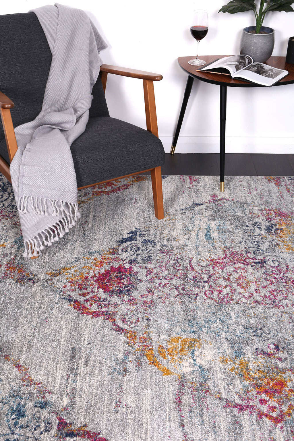 Delicate Ornate Multi-Coloured Rug - DELI01 styled with furniture