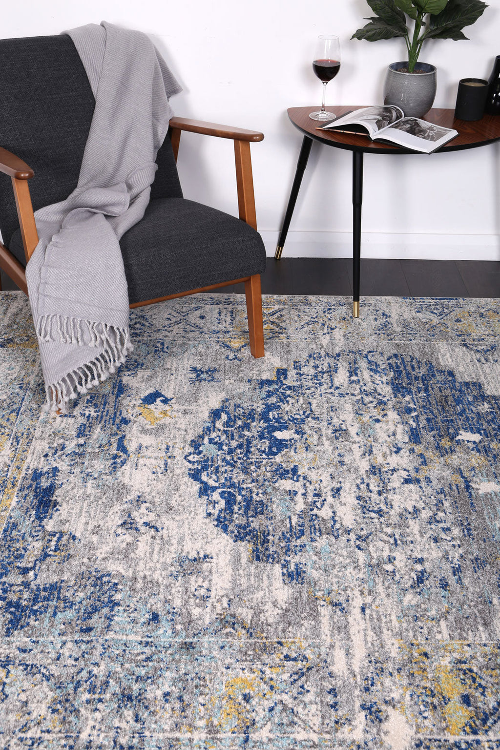 Delicate Faded Blue and Yellow Rug - DELI02 – view 3