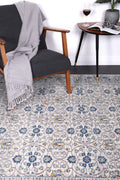 Delicate Rustic Blue Rug - DELI03 styled with furniture
