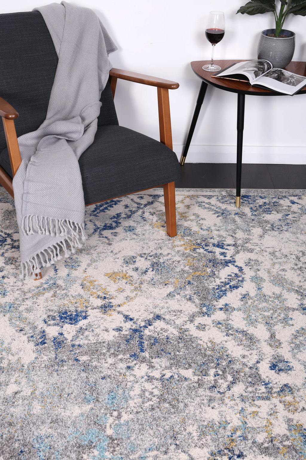 Delicate Vintage Blue Rug - DELI04 styled with furniture