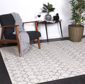 Delicate Geometric Ivory Grey Rug - DELI08 styled with furniture