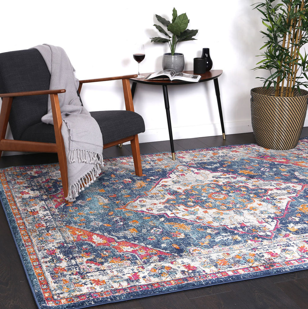 Delicate Medallion Multicolour Rug - DELI09 styled with furniture