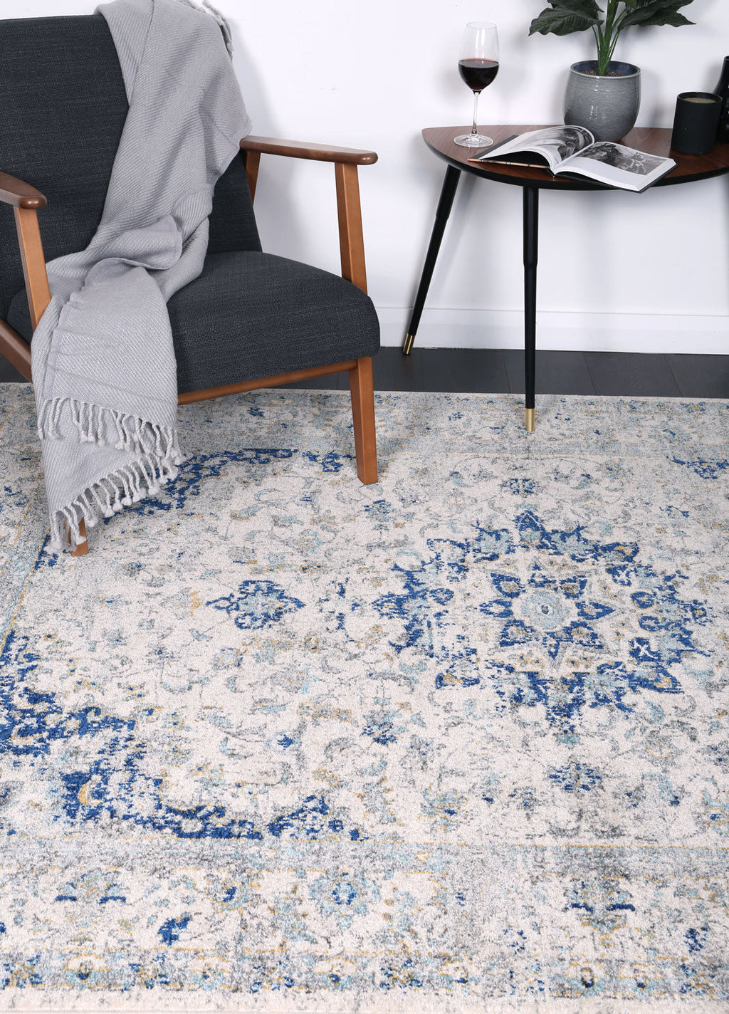 Delicate Magnificence Ivory and Blue Rug - DELI13 – view 3