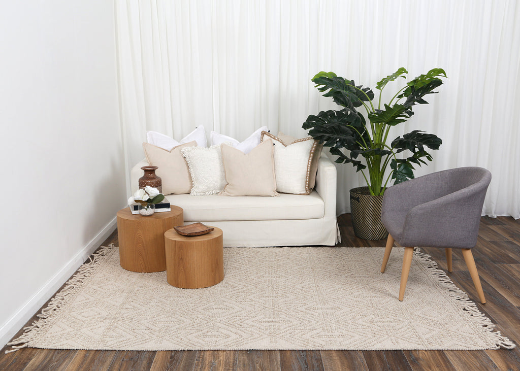 Diego Tribal Brown Wool Rug - DIEG02 styled with furniture
