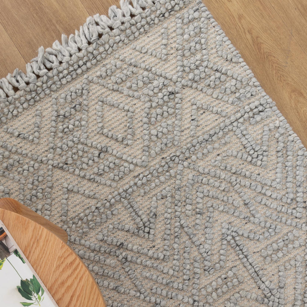 Diego Tribal Grey Wool Rug - DIEG02 – view 6