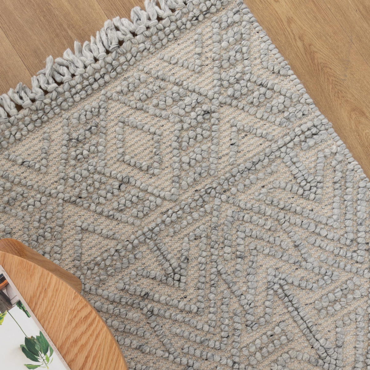 Diego Tribal Grey Wool Rug - DIEG02 – view 6