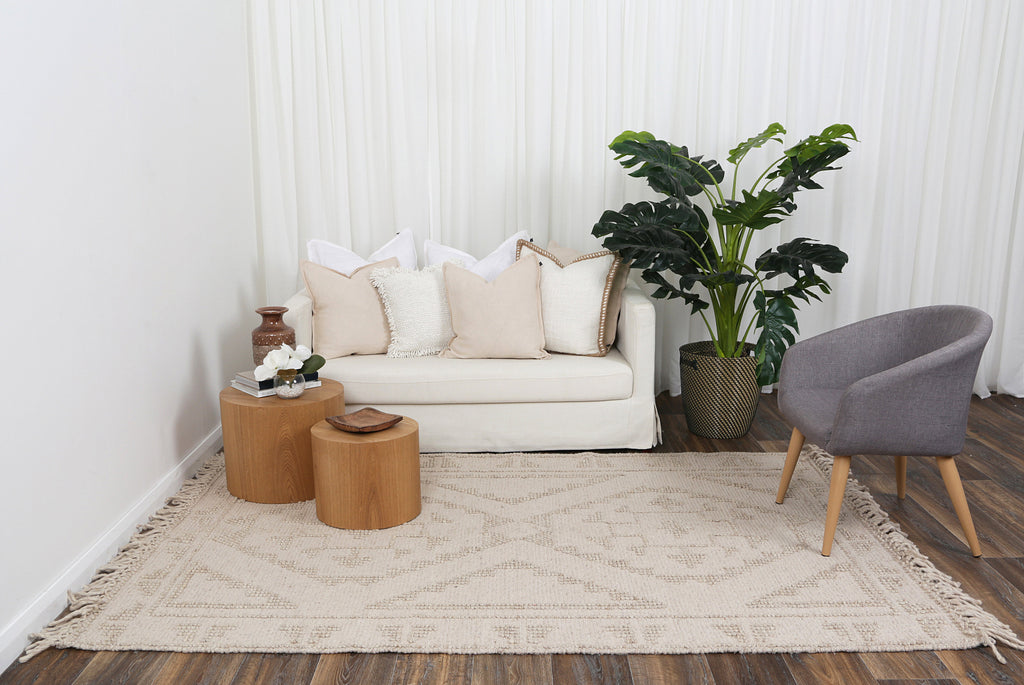 Diego Ornamental Brown Wool Rug - DIEG03 styled with furniture