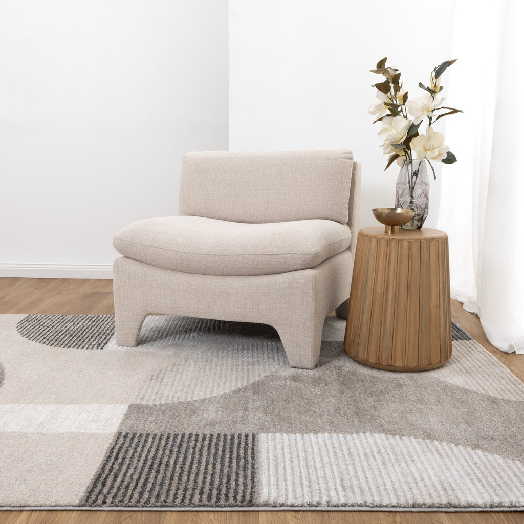 Dorado Grey Beige Arches Rug - D001 styled with furniture