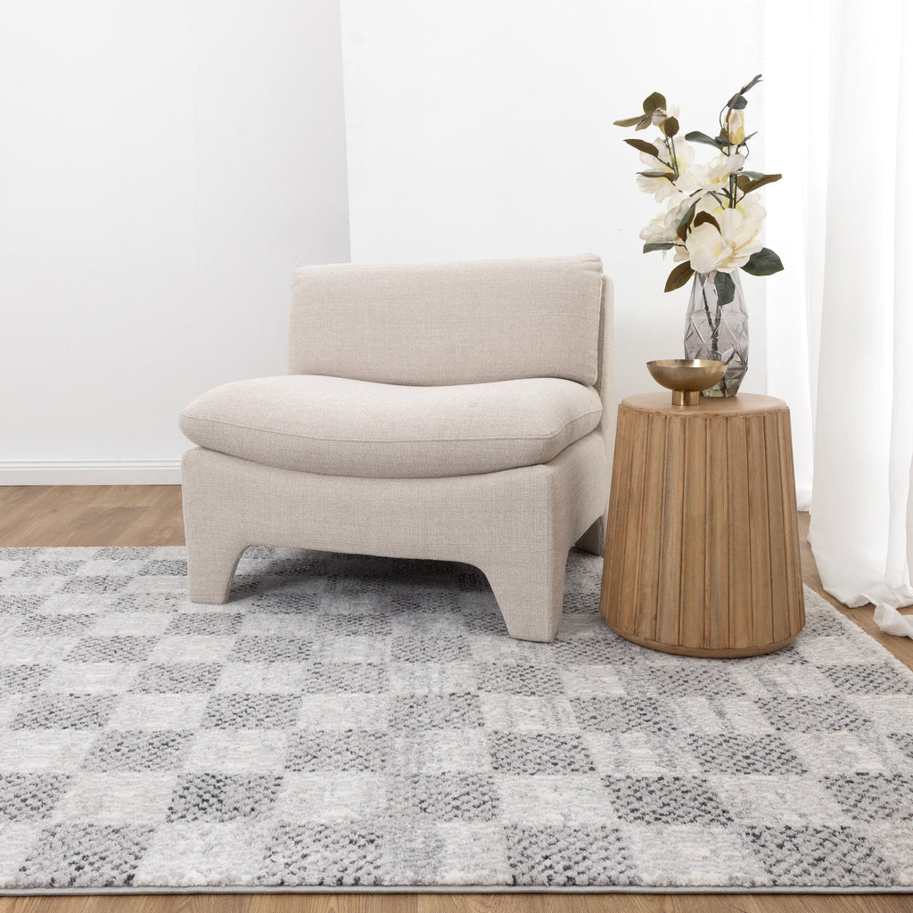 Dorado Grey Checkered Rug - D002 styled with furniture