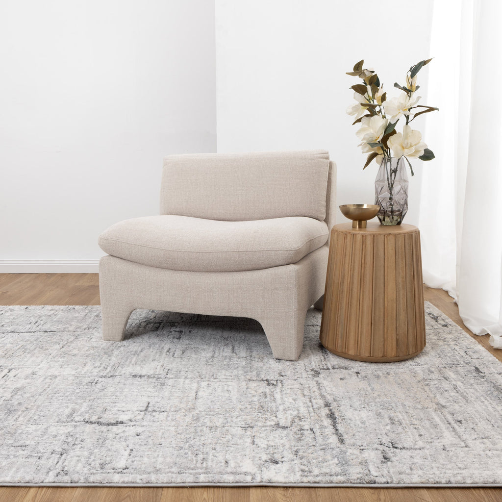Dorado D003 Grey Distressed Lines Rug styled with furniture