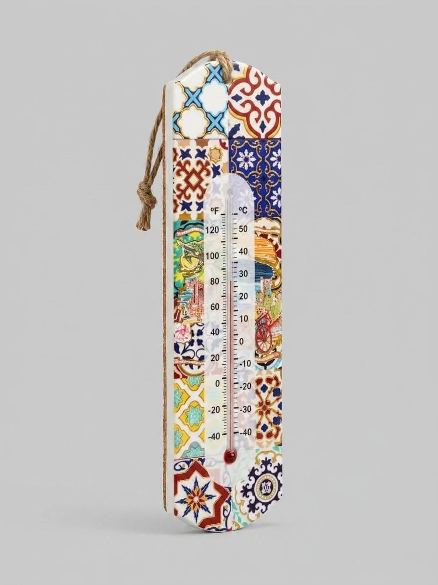 Decorative Ceramic Thermometer 26cm with vibrant Turkish tile patterns and decorative details.
