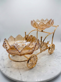 Decorative Gold Flower Serving Cart with Glass Bowls showcasing unique vintage-inspired design and elegant charm.