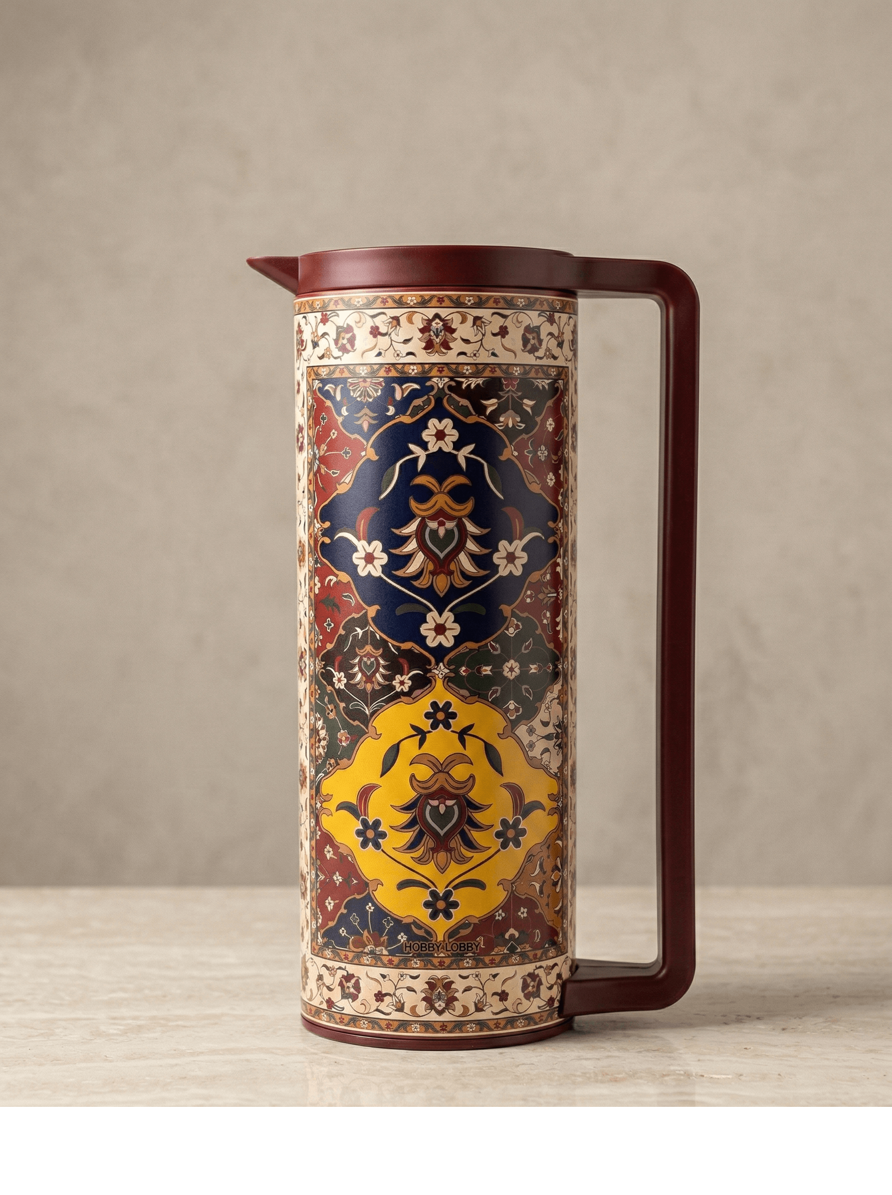 1L Vacuum Jug Stainless Steel with elegant Turkish design and vibrant patterns, perfect for serving beverages.