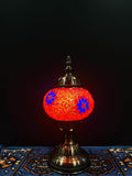 Mosaic Table Lamp with red and blue flower design, showcasing vibrant glass mosaic details and ornate base.