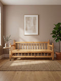 Natural Wood Sedir Bench in a cozy living space with light wood finish and natural decor.